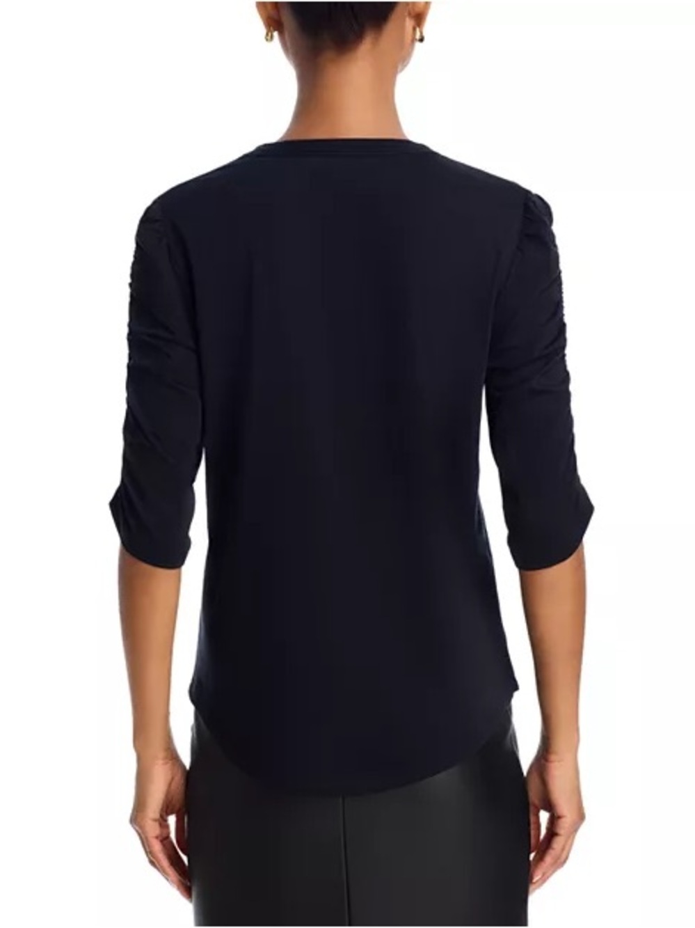Veronica Beard Waldorf Ruched Sleeve 100% Cotton T-Shirt - Picture 3 of 4